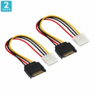 15 Pin SATA Male to Molex IDE 4 Pin Female Power Adapter Cable – Pack of 2 2