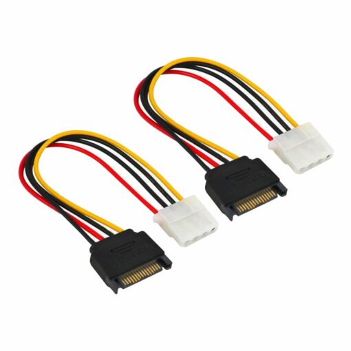 15-Pin SATA Male to 4-Pin Molex Female Power Adapter Cable – 2 Pack PHI1001911 Phipps Electronics 2