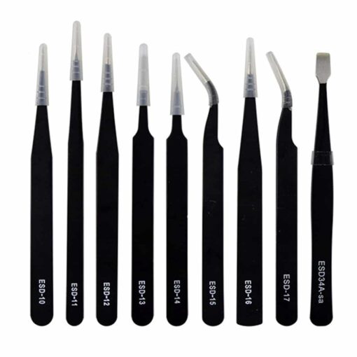 9 Piece Stainless Steel Precision Tweezer Set – ESD Safe PHI1001408 Phipps Electronics 3