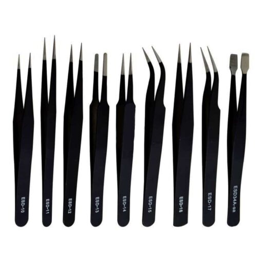 9 Piece Stainless Steel Precision Tweezer Set – ESD Safe PHI1001408 Phipps Electronics 5