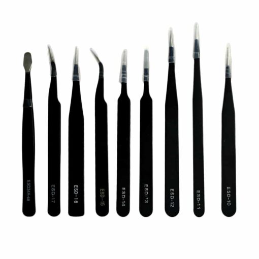 9 Piece Stainless Steel Precision Tweezer Set – ESD Safe PHI1001408 Phipps Electronics 7