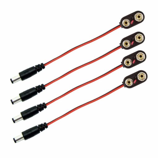 9V Side-Entry Battery Snap Connectors with 2.1mm x 5.5mm DC Plug – Pack of 4 PHI1002311 Phipps Electronics 2