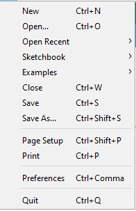 Arduino IDE File Drop Down Menu