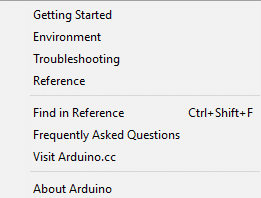 Arduino IDE Help Menu