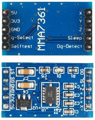 Top and bottom view of the triple axis accelerometer sensor module