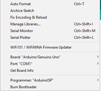 Arduino IDE Tools Menu