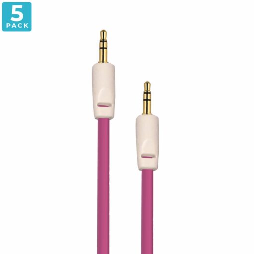 Auxiliary 3.5mm Jack to Jack Male Cable – Pack of 5 (Pink) 2