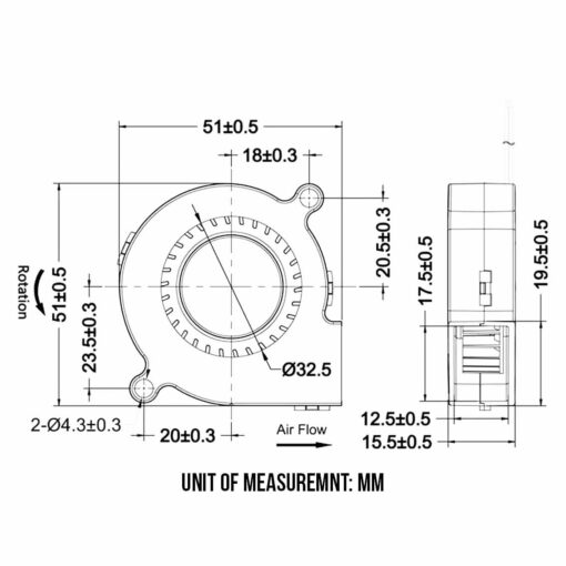 5015 12V DC 50mm Radial Blower Fan – Dual Ball Bearing PHI1003352 Phipps Electronics 4