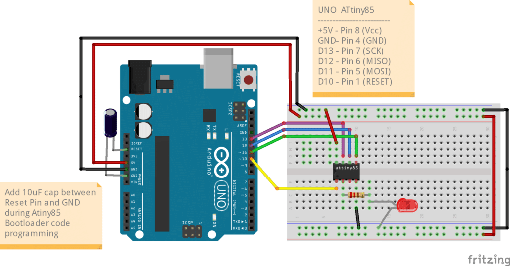 Arfuino UNO to ATtiny85 connection during programming