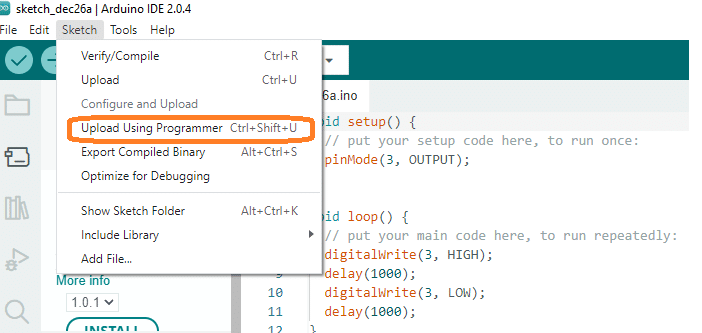 Upload Program to ATtiny85 using Arduino