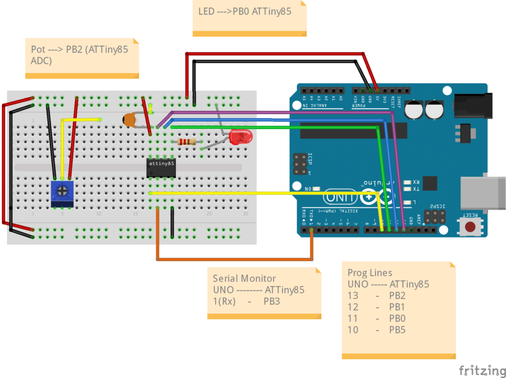Program an ATTiny85 ADC using Arduino UNO