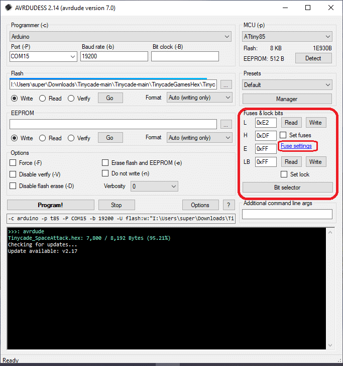 AVRDUDESS Fuse Settings brownout reset in microcontroller