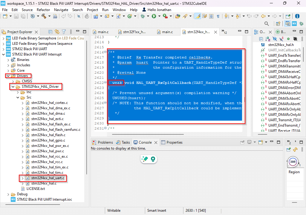 STM32Cube IDE UART in normal, Interrupt, and DMA mode. HAL_UART_RxCpltCallback() function STM32 UART Interrupt