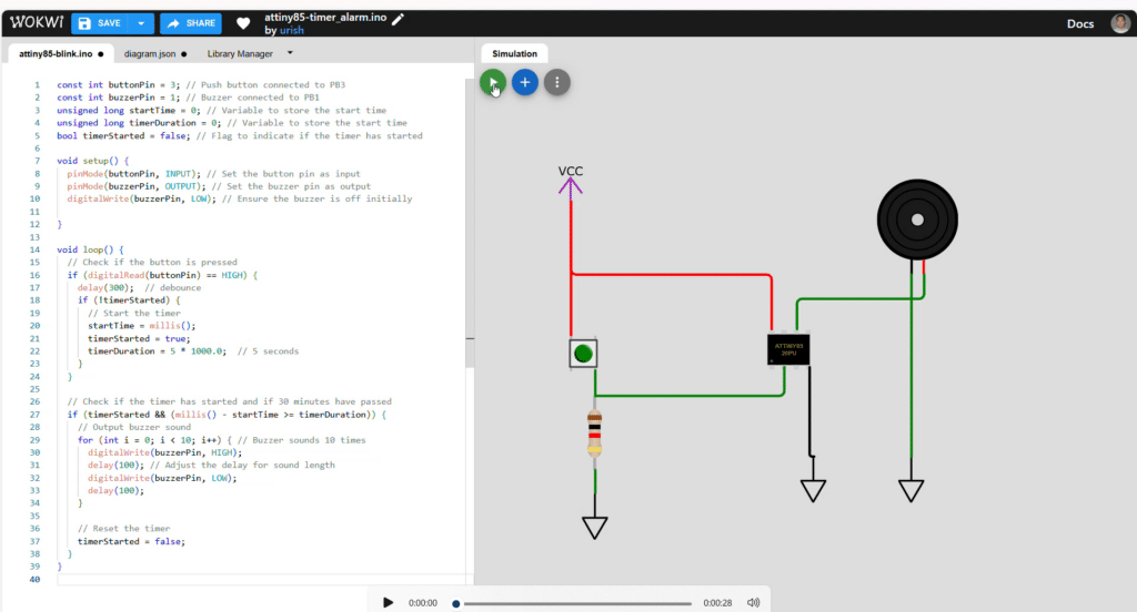 ATtiny85 Timer code in WOKWI